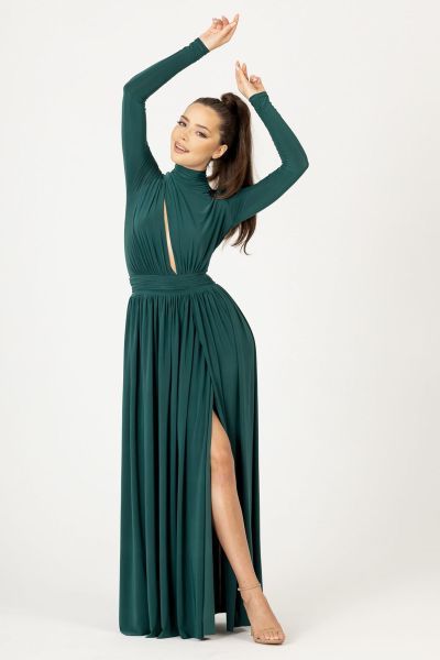 Zielona długa sukienka wieczorowa z golfem Ivy-GN07-XS/S