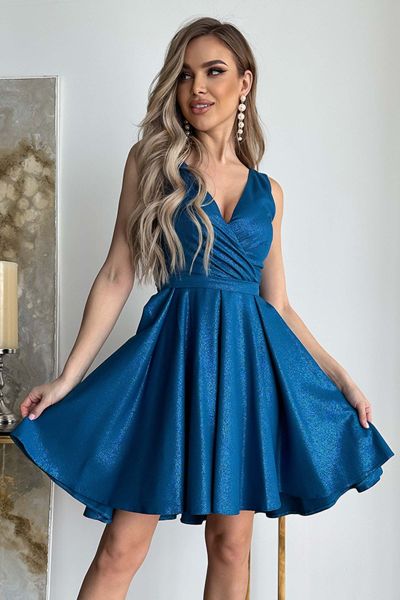 Krótka niebieska błyszcząca sukienka Mela-BL04-S