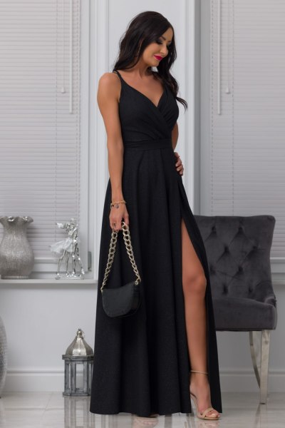 Czarna długa sukienka wieczorowa na wesele Paris-BK01-L