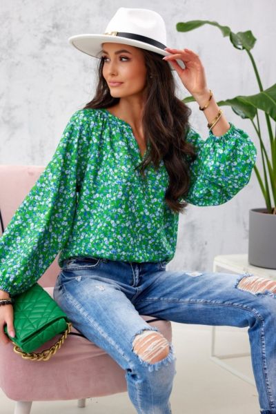 Zielona bluzka damska w kwiatowy print
