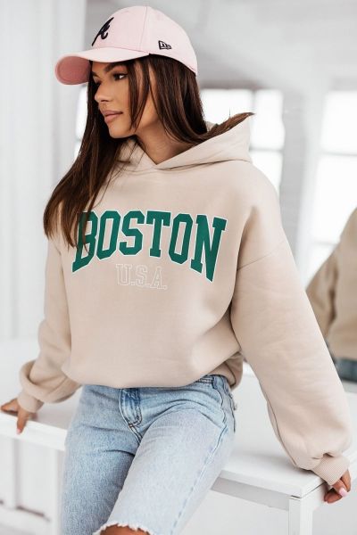 Beżowa bluza damska z napisem Boston