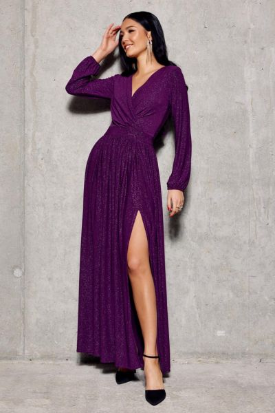 Fioletowa brokatowa sukienka maxi Lina-PR01-XS