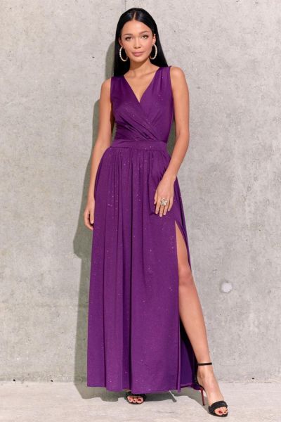 Fioletowa brokatowa sukienka maxi