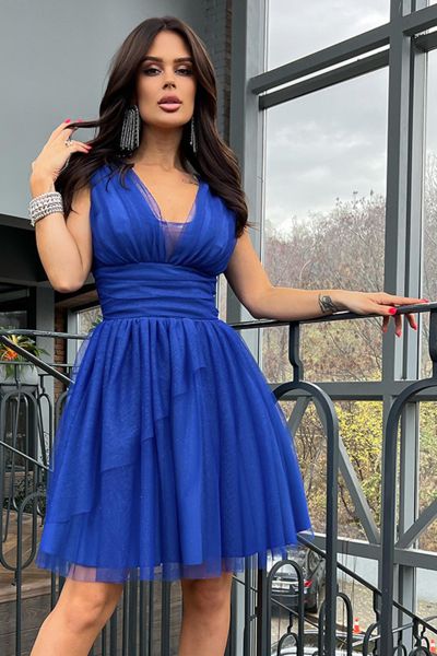 Niebieska rozkloszowana krótka sukienka Sofia-BL01-XS