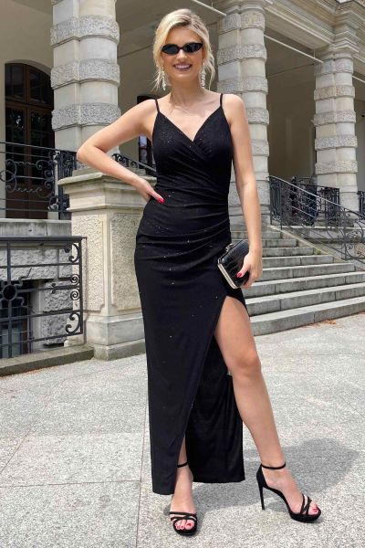 Czarna brokatowa sukienka wizytowa Gem-BK01-XS