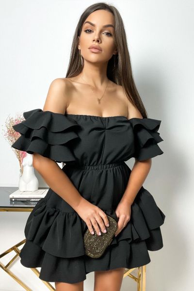 Czarna sukienka hiszpanka z falbanami Diva-BK01-UNIWERSALNY