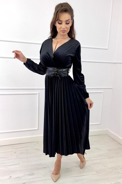 Czarna welurowa sukienka midi Marita-BK01-UNIWERSALNY