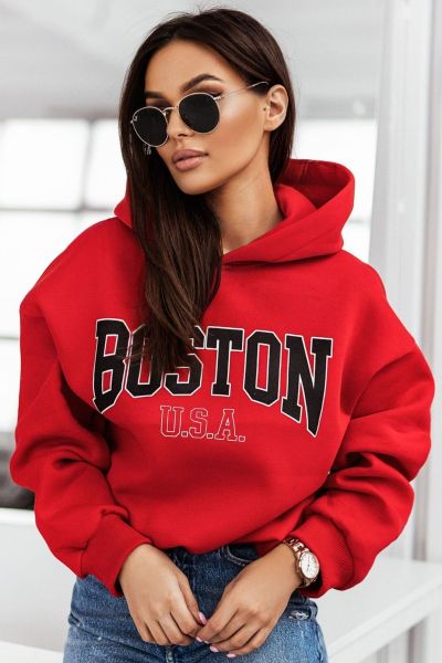 Czerwona bluza damska z kapturem Boston