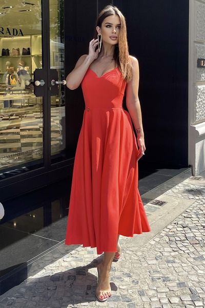Czerwona rozkloszowana sukienka midi Amaris-RD01-XS