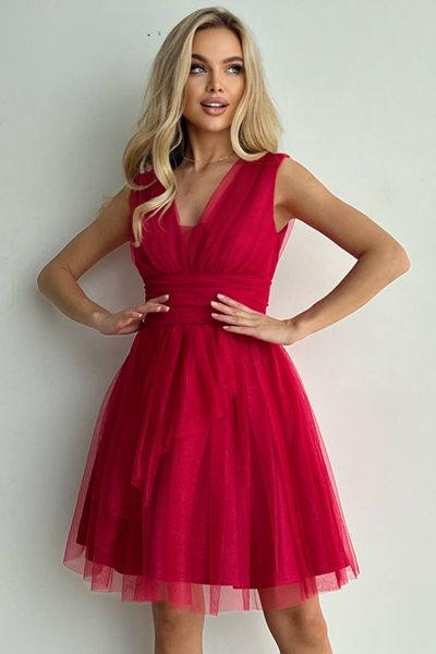 Różowa rozkloszowana krótka sukienka Sofia-PI03-XS