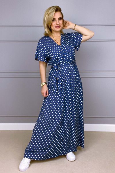 Długa sukienka w groszki na co dzień niebieska Millie-BL01-S/M