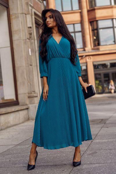 Sukienka midi plisowana landa dark turquoise 