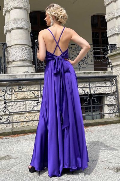 Fioletowa długa satynowa sukienka na studniówkę Hera-PR01-XS