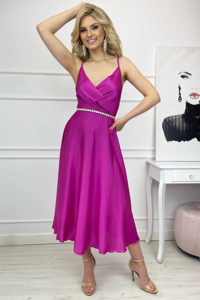 Różowa satynowa sukienka z odkrytymi plecami na wesele Lea-PI03-XS
