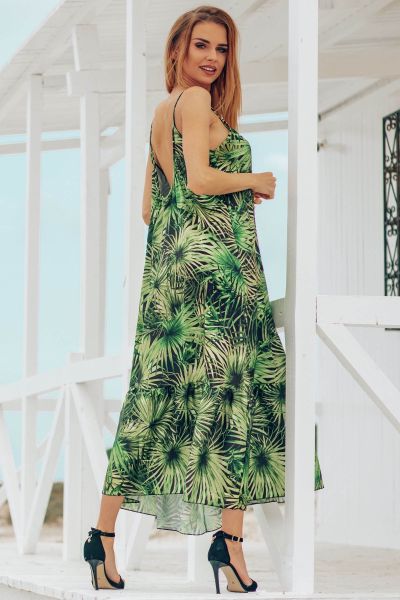 Zielona sukienka w liście palmowe