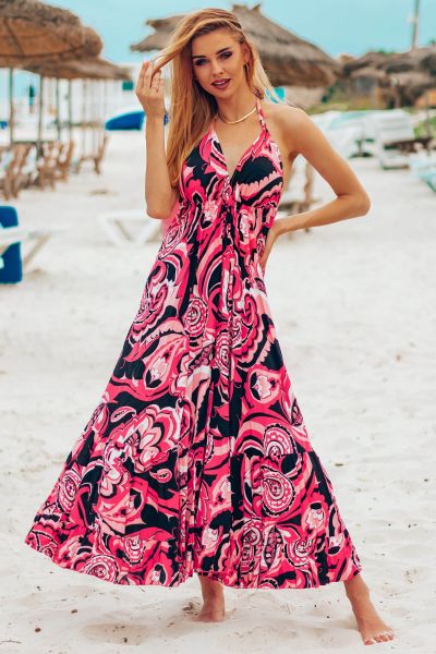 Różowa sukienka damska maxi ellena-one size-pi08