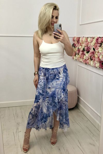 Niebieska długa spódnica z paskiem