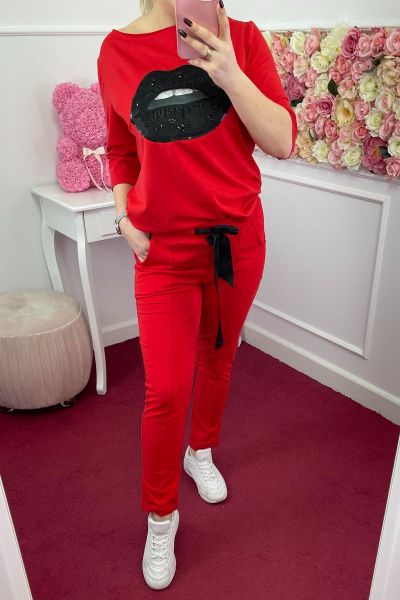 Czerwone cienkie spodnie dresowe damskie Lamu