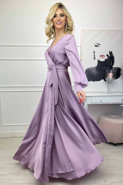 Jasno fioletowa długa sukienka satynowa na wesele Nel-PR02-XS