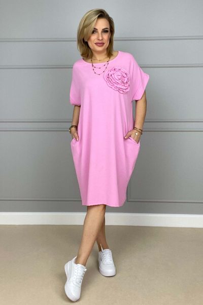 Luźna sukienka na co dzień różowa Roza-PI02-UNIWERSALNY