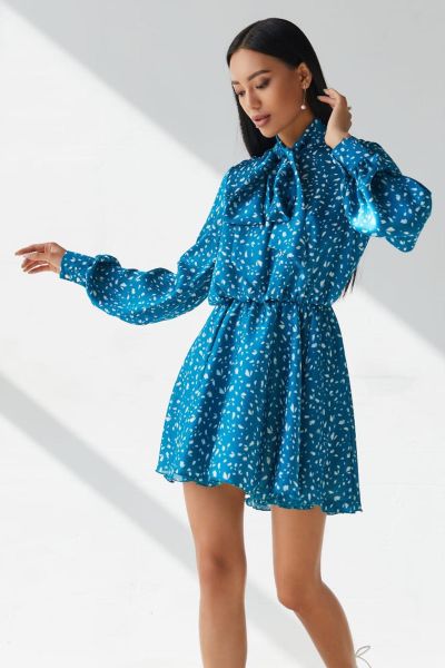 Niebieska szyfonowa sukienka mini Graciana-BL01-XS