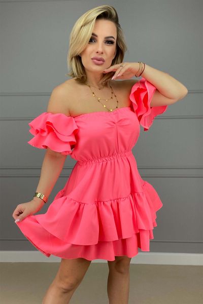 Krótka sukienka hiszpanka na lato różowa Diva-PI06-UNIWERSALNY