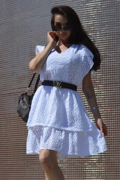 Letnia sukienka z dziurkami laurencja white-wh01-one size