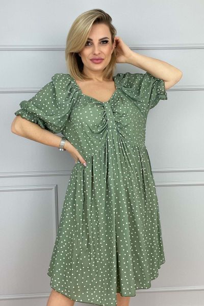 Luźna sukienka w groszki na co dzień zielona Filippa-GN03-UNIWERSALNY