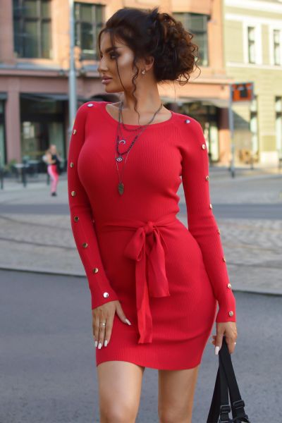 czerwona sukienka sweterkowa - molerin