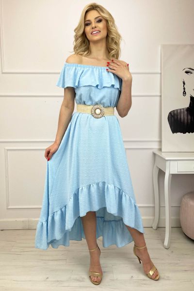 Niebieska asymetryczna letnia sukienka maxi Leyla-BL02-S