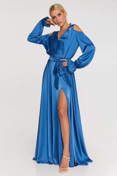Niebieska satynowa długa sukienka Angelina-BL01-XS