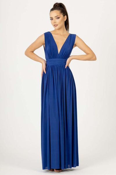 Niebieska długa sukienka na szerokich ramiączkach XS/S