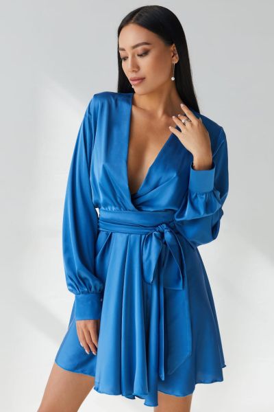 Niebieska sukienka satynowa mini Malvina-BL01-XS