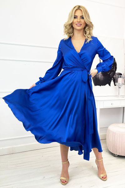 Niebieska satynowa sukienka midi Elsa-BL01-XS