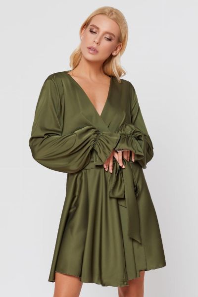 Zielona satynowa sukienka mini Apolonia-GN03-XS