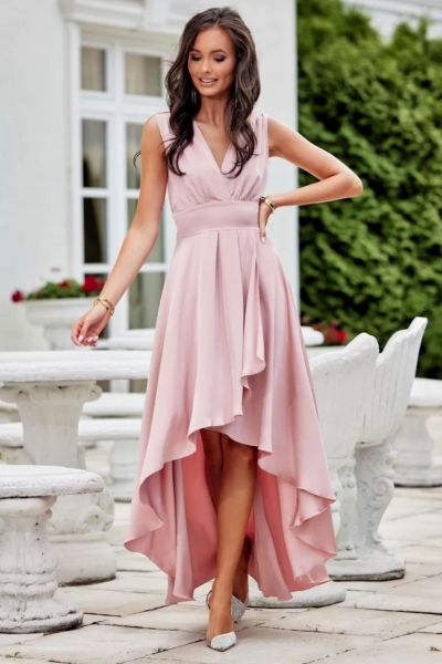 Pudrowa długa sukienka satynowa na wesele Jenny-PI02-XS