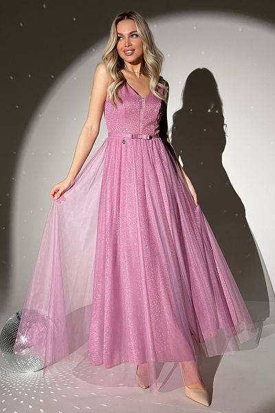 Różowa długa sukienka maxi z tiulem Amira -PI02-XS