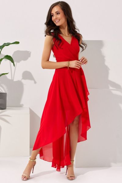 Czerwona sukienka maxi na wesele rozkloszowana Roco-RD01-XS