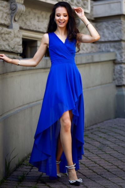 Niebieska rozkloszowana sukienka szyfonowa Roco-BL01-XS