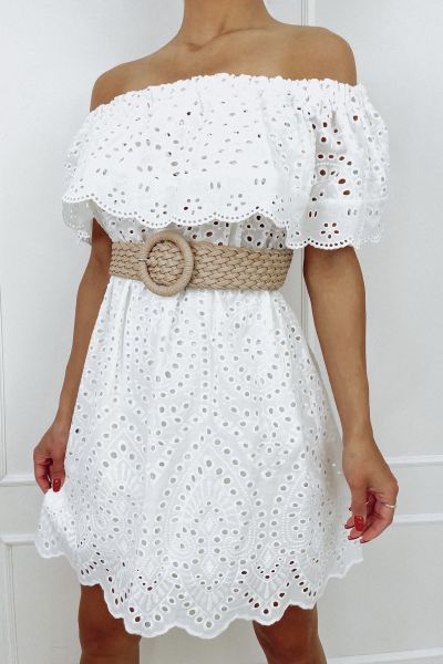 biała koronkowa sukienka typu hiszpanka - molerin