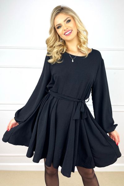 Rozkloszowana sukienka na co dzień Alba czarna-BK01-UNIWERSALNY
