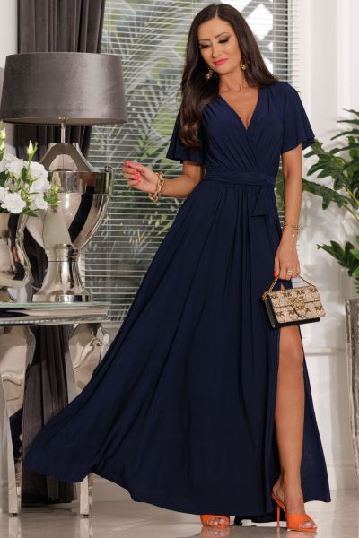Granatowa sukienka wieczorowa z rękawkiem gładka Bellinda-BL03-S