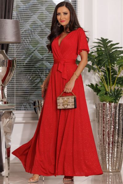 Czerwona sukienka na wesele z krótkim rękawkiem Bellinda