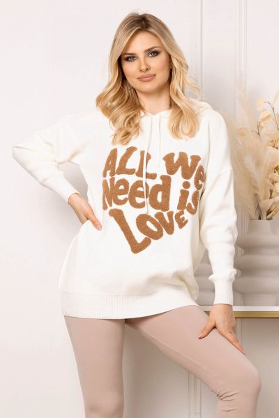 Sweter damski All We Need Is Love beżowy -BZ01-UNIWERSALNY