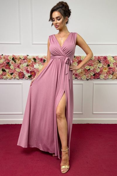 Brokatowa różowa sukienka wieczorowa na wesele Salma-PI01-S (34-36)