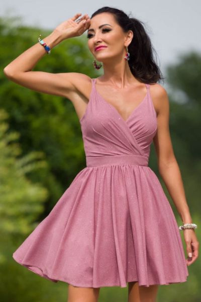 Różowa sukienka na wesele mini z poświatą Lily-PI08-XXS