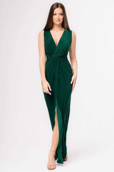Zielona długa sukienka z głębokim kopertowym dekoltem rozmiar XS/S
