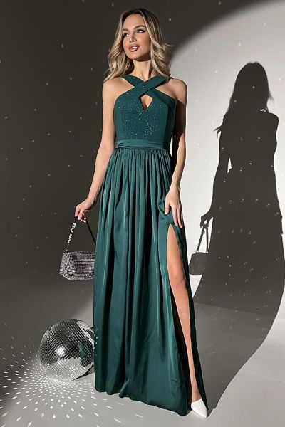 Zielona długa sukienka satynowa Jolie-GN07-XS