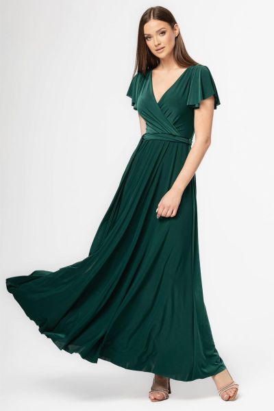 zielona dluga sukienka na wesele z rekawkiem