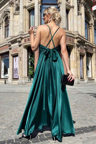 Zielona długa sukienka satynowa na studniówkę Hera